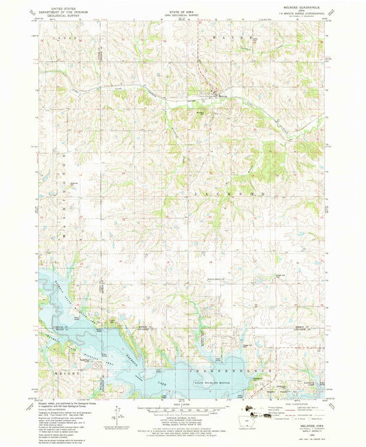 Classic USGS Melrose Iowa 7.5'x7.5' Topo Map Image