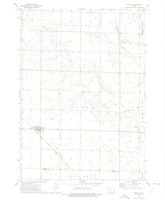 Classic USGS Melvin Iowa 7.5'x7.5' Topo Map Image