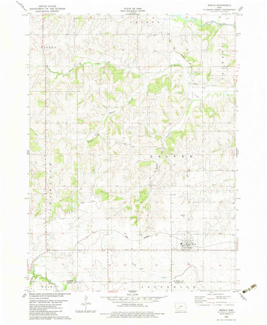 Classic USGS Menlo Iowa 7.5'x7.5' Topo Map Image