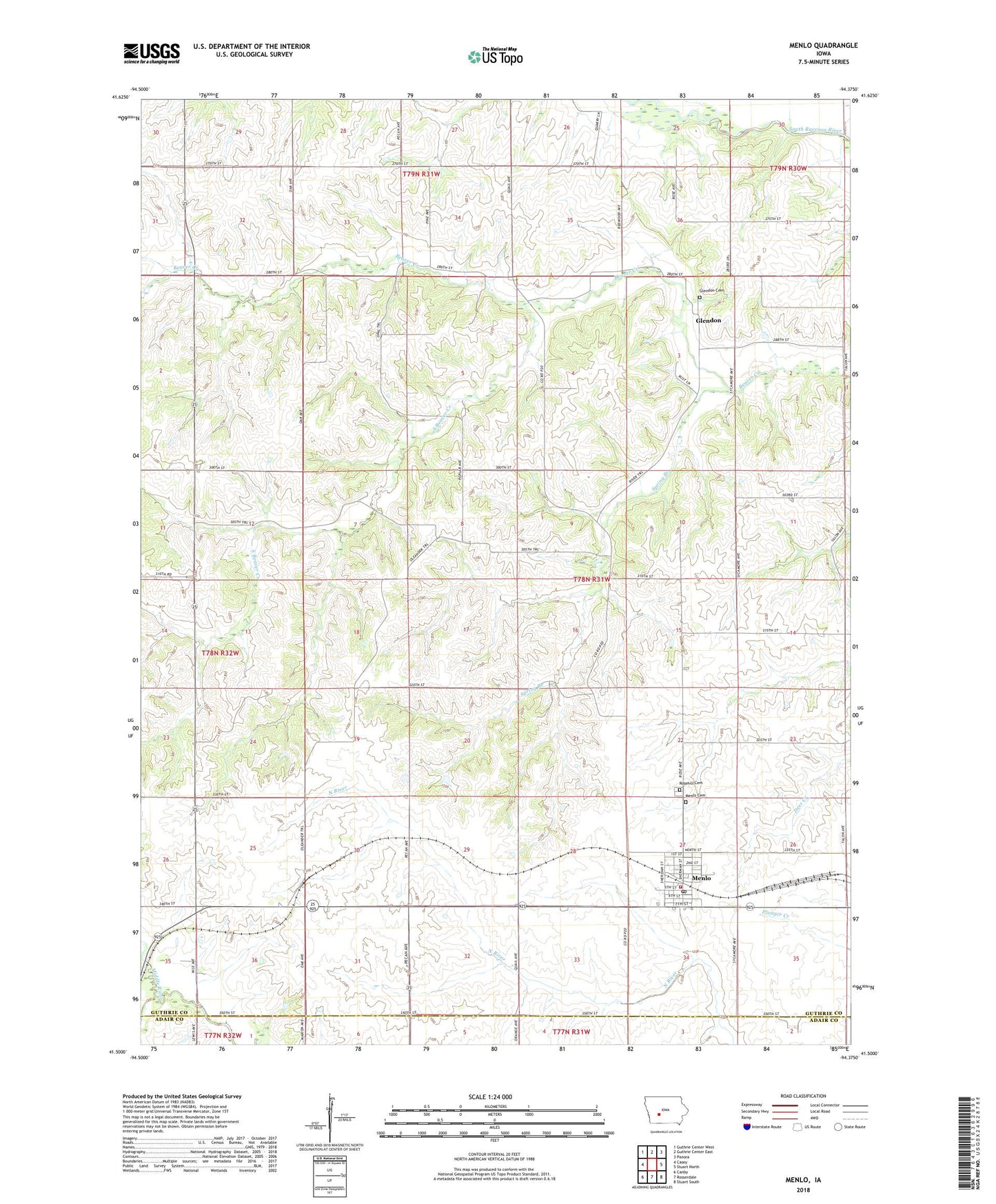 Menlo Iowa US Topo Map Image