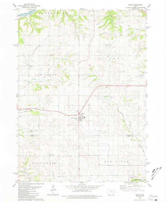 Classic USGS Miles Iowa 7.5'x7.5' Topo Map Image