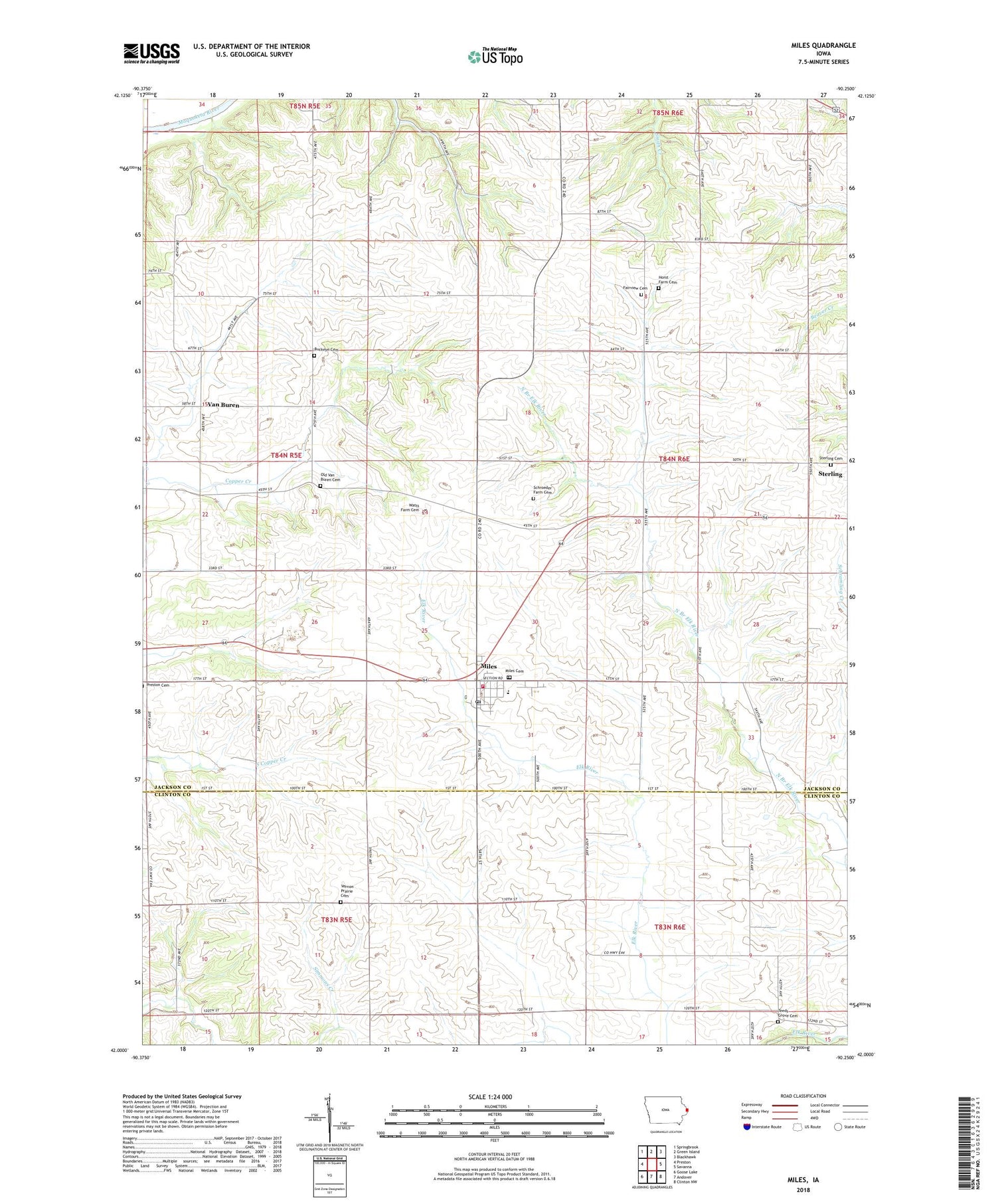 Miles Iowa US Topo Map Image