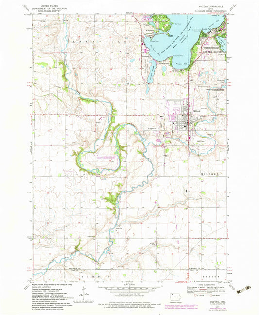 Classic USGS Milford Iowa 7.5'x7.5' Topo Map Image