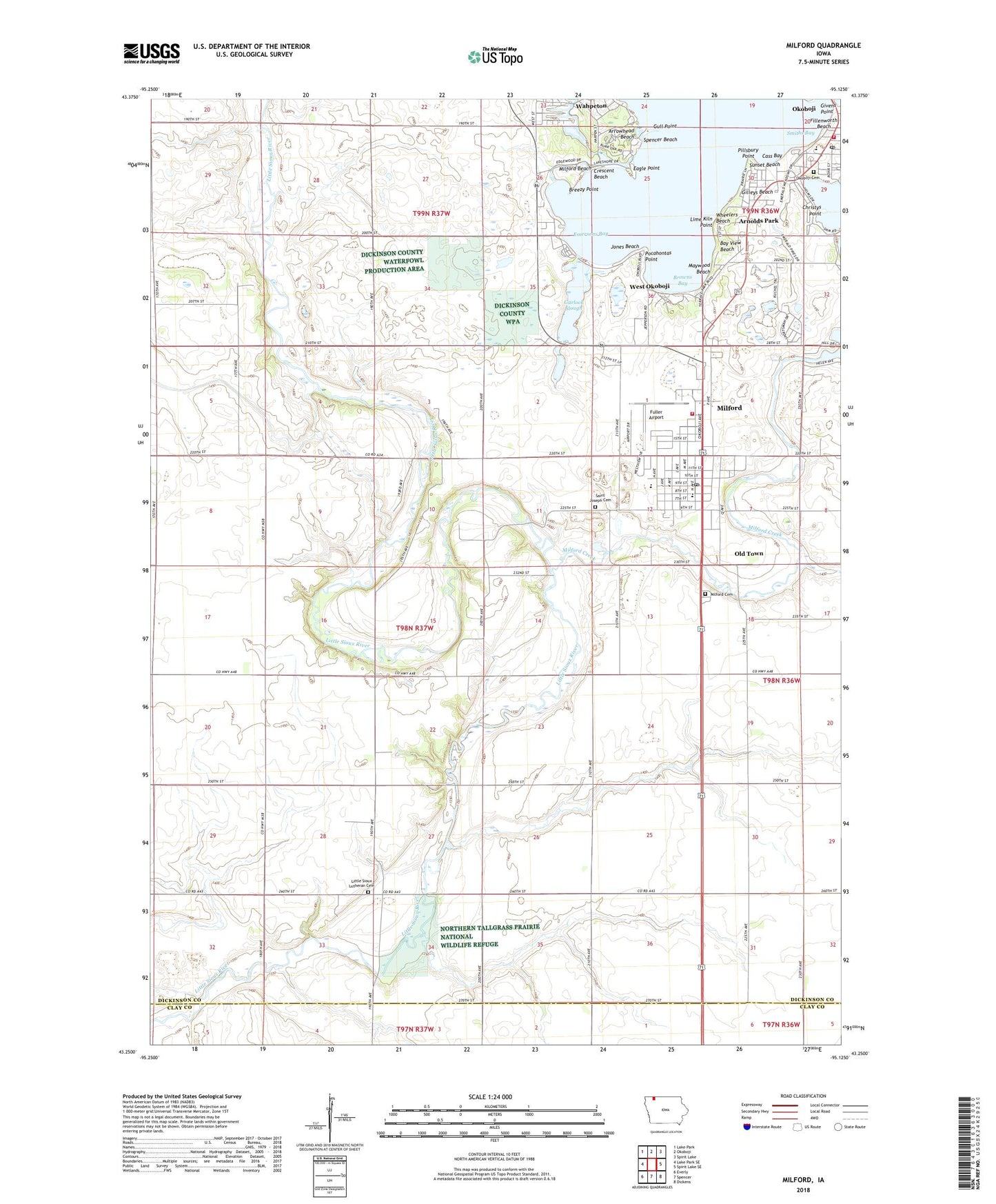 Milford Iowa US Topo Map Image