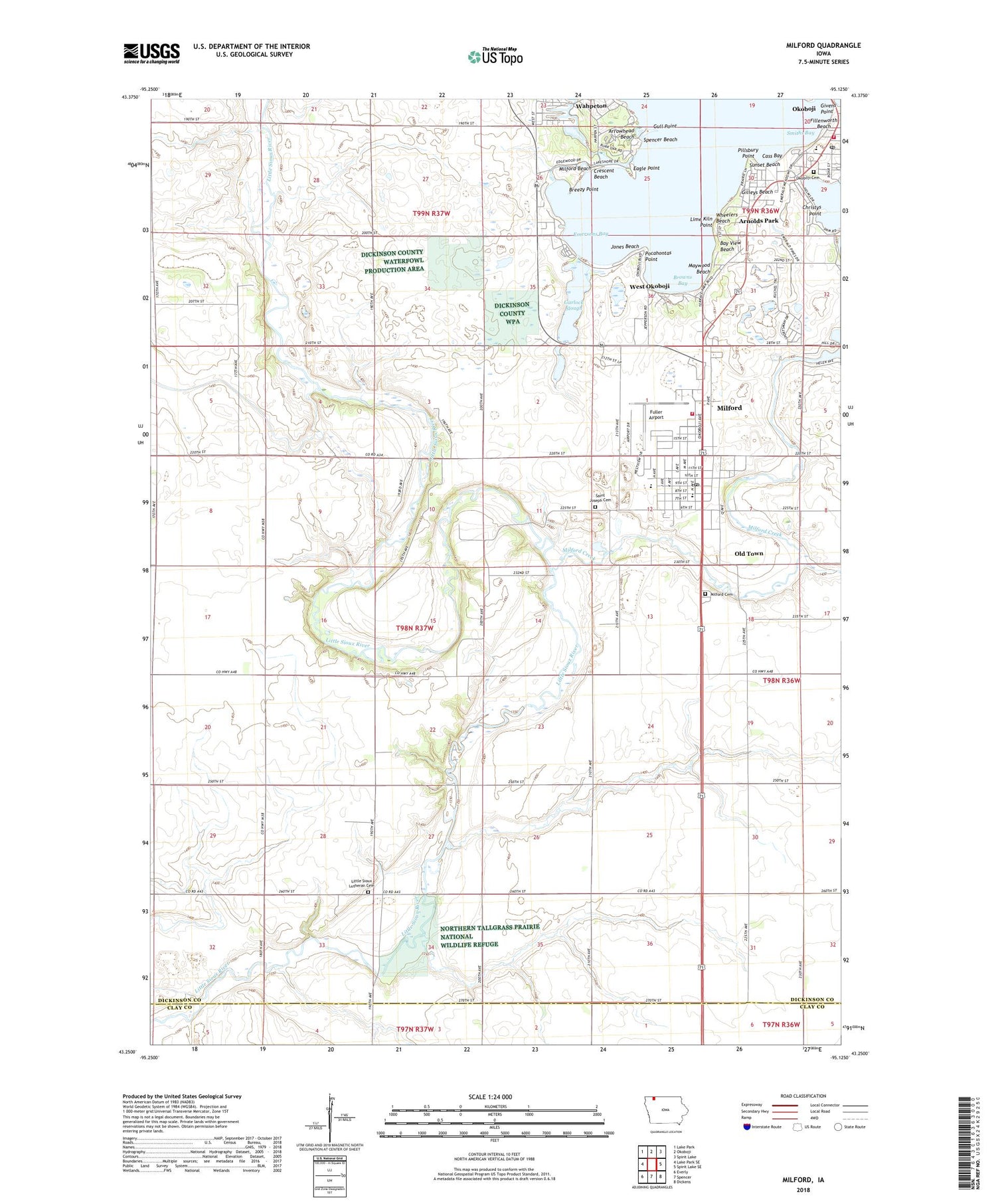 Milford Iowa US Topo Map Image
