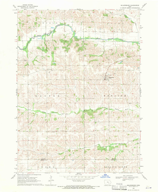 Classic USGS Millersburg Iowa 7.5'x7.5' Topo Map Image