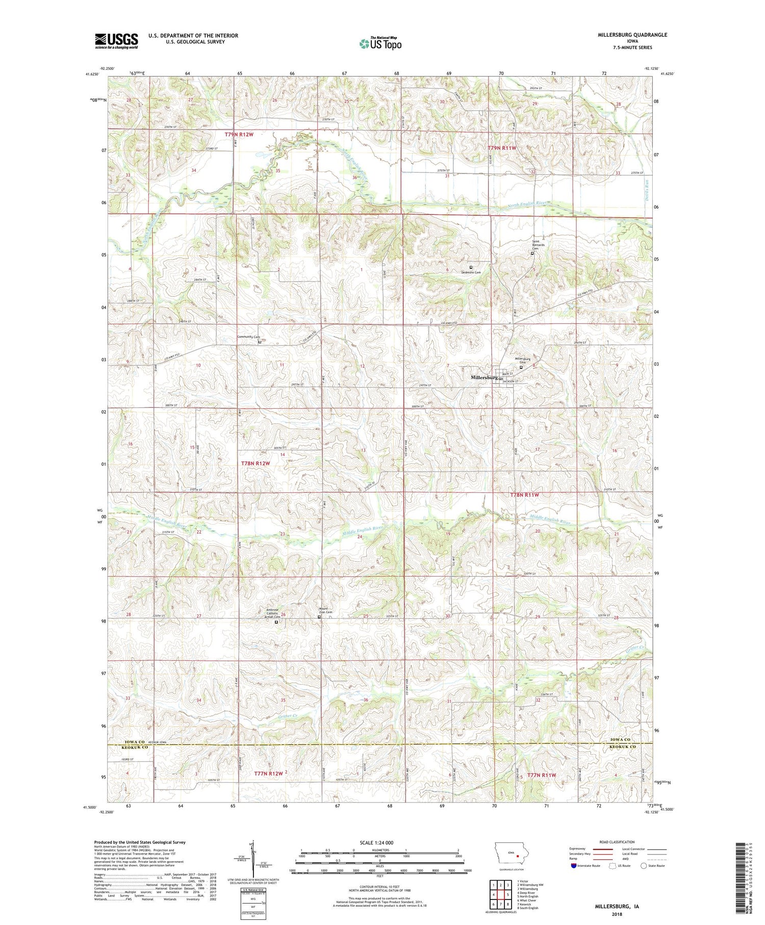 Millersburg Iowa US Topo Map Image