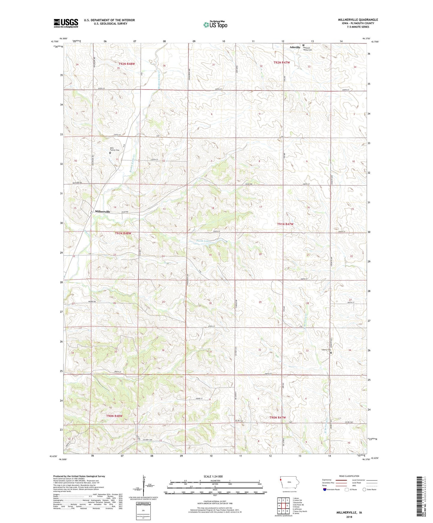 Millnerville Iowa US Topo Map Image