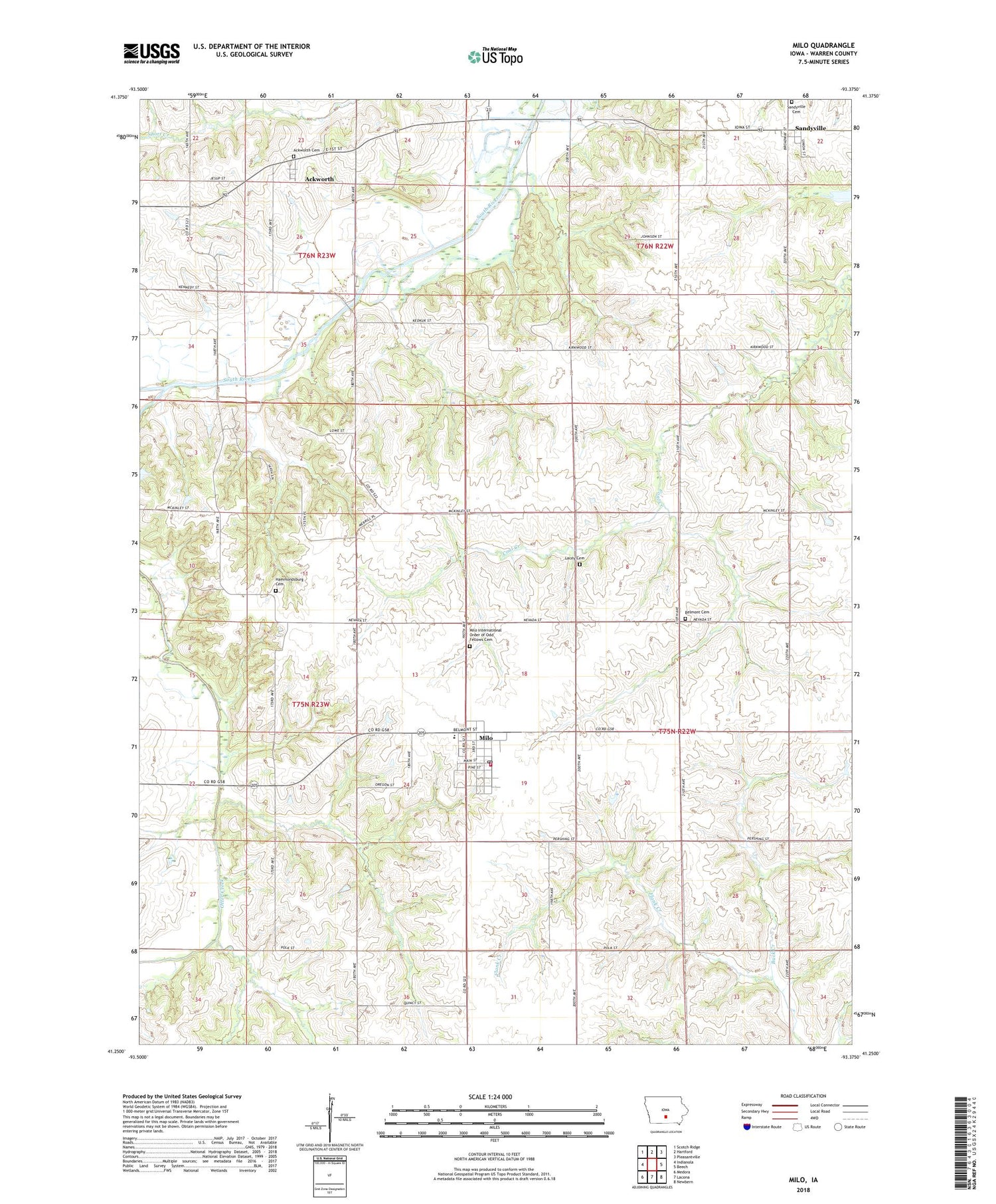 Milo Iowa US Topo Map Image