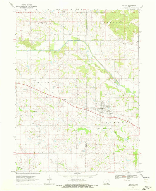 Classic USGS Milton Iowa 7.5'x7.5' Topo Map Image