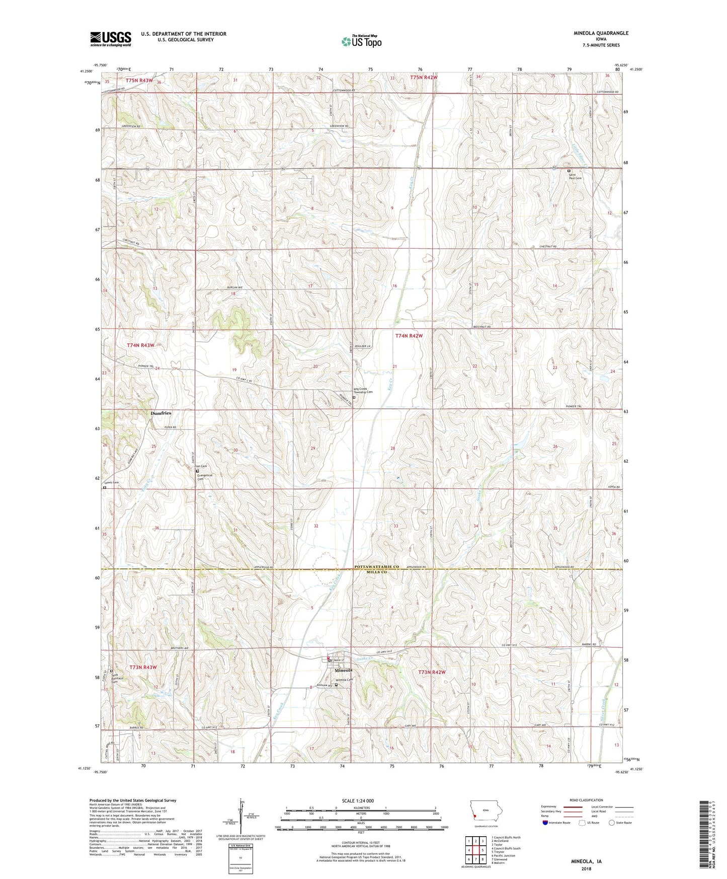 Mineola Iowa US Topo Map Image