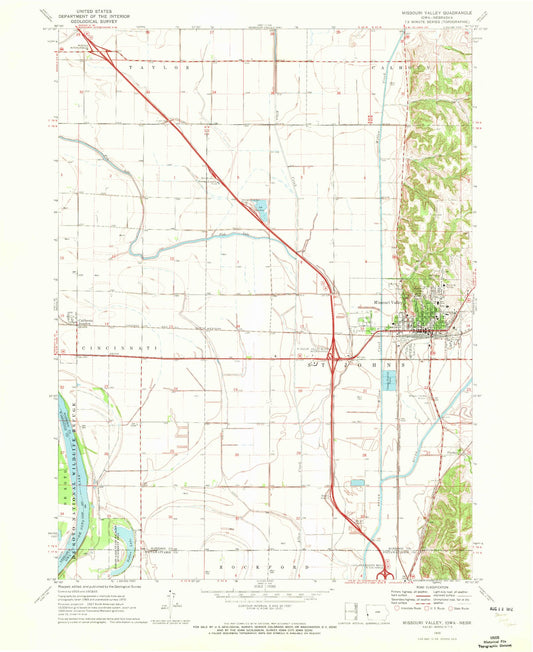 Classic USGS Missouri Valley Iowa 7.5'x7.5' Topo Map Image