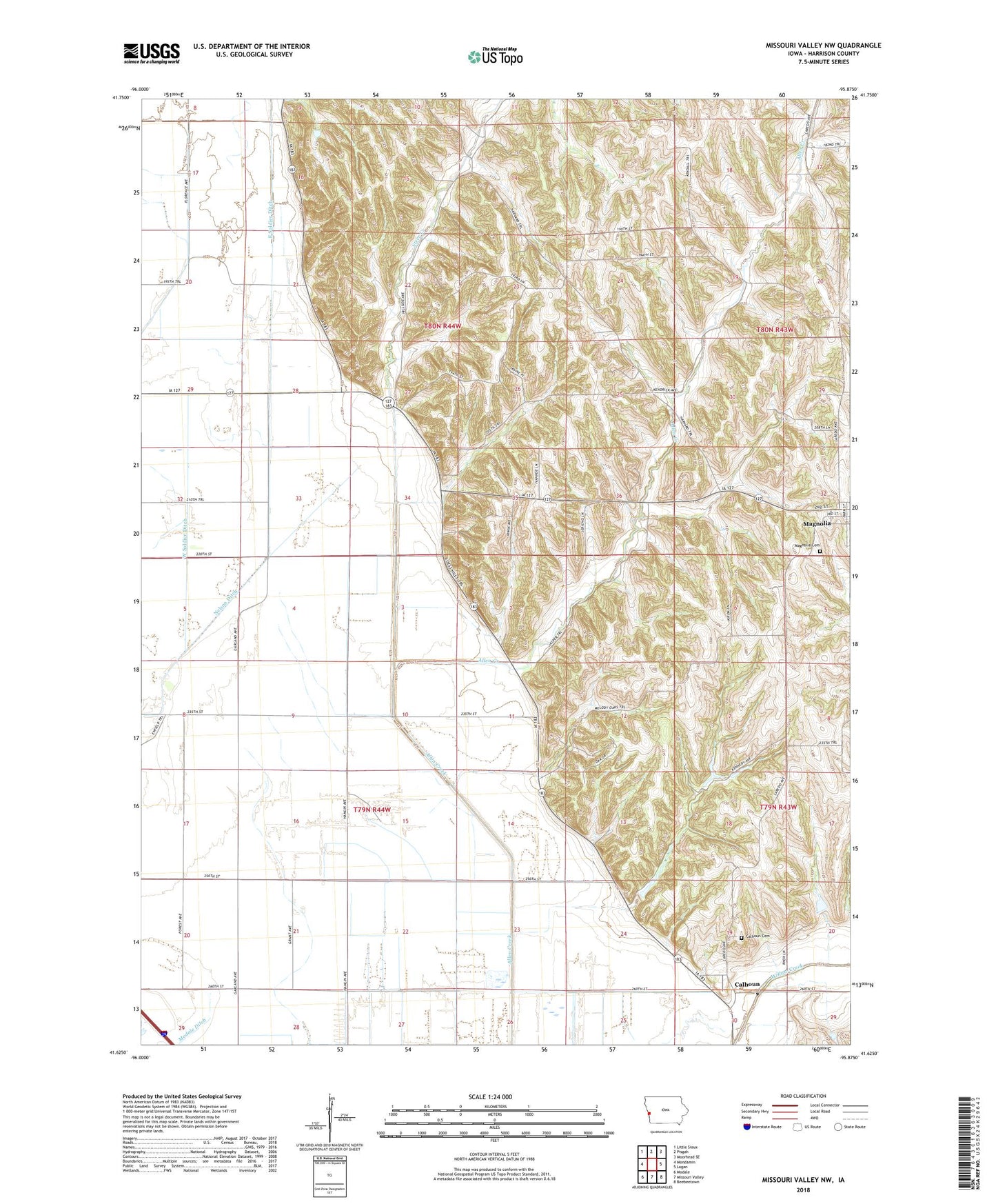 Missouri Valley NW Iowa US Topo Map Image