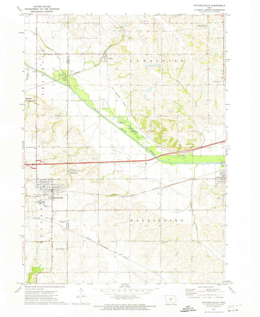 Classic USGS Mitchellville Iowa 7.5'x7.5' Topo Map Image