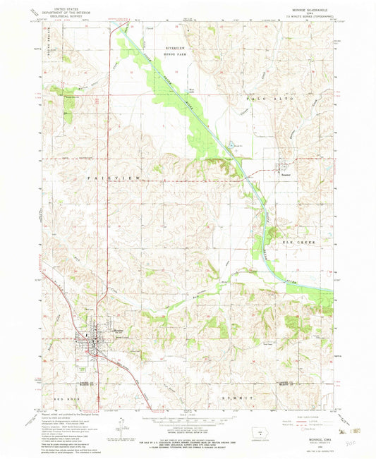 Classic USGS Monroe Iowa 7.5'x7.5' Topo Map Image