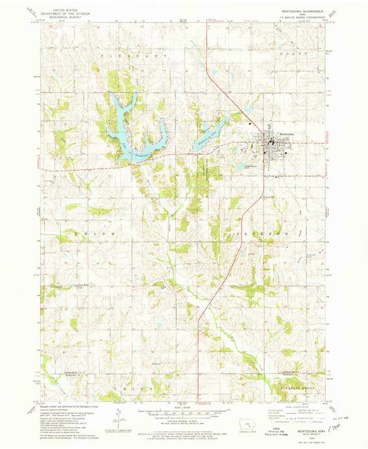 Classic USGS Montezuma Iowa 7.5'x7.5' Topo Map Image