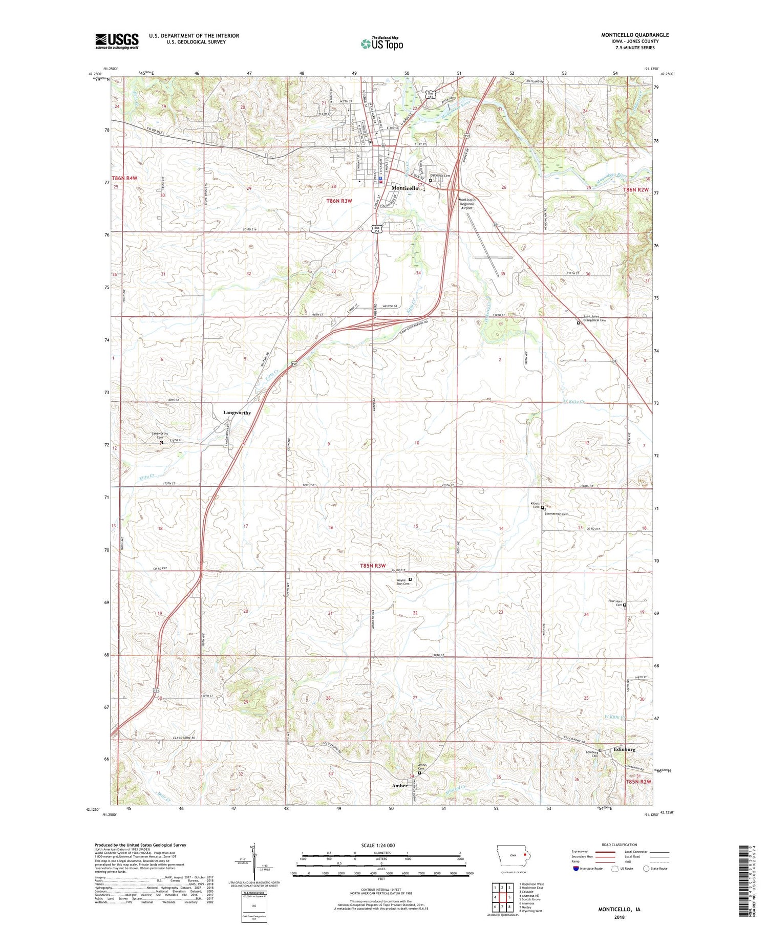 Monticello Iowa US Topo Map Image