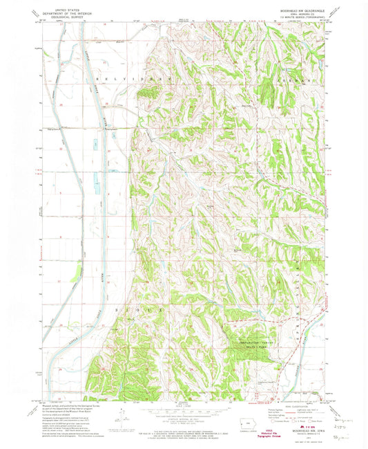 Classic USGS Moorhead NW Iowa 7.5'x7.5' Topo Map Image