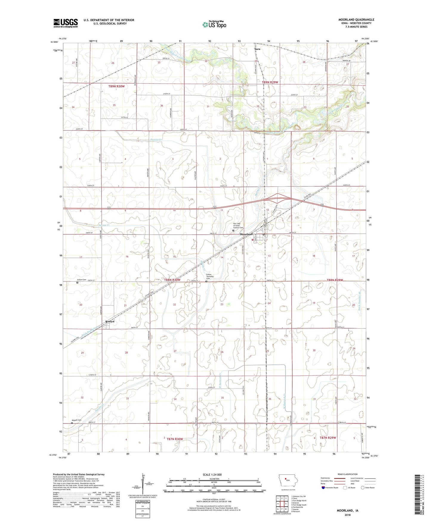 Moorland Iowa US Topo Map Image
