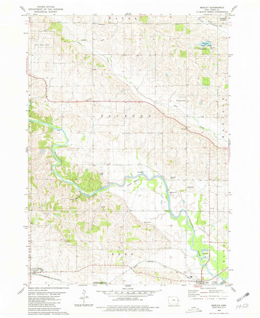 Classic USGS Morley Iowa 7.5'x7.5' Topo Map Image