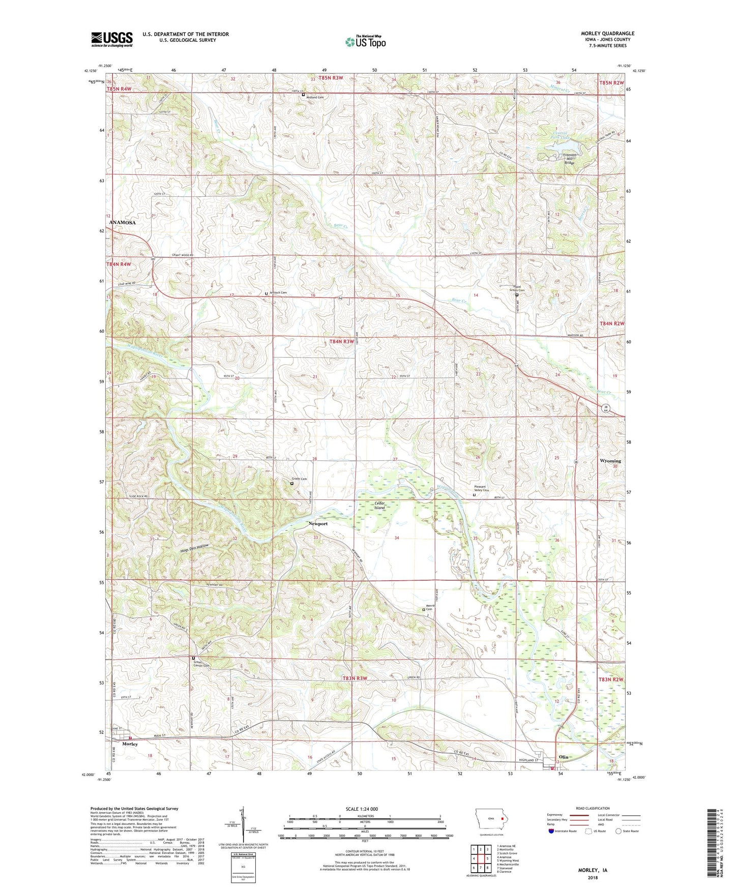 Morley Iowa US Topo Map Image