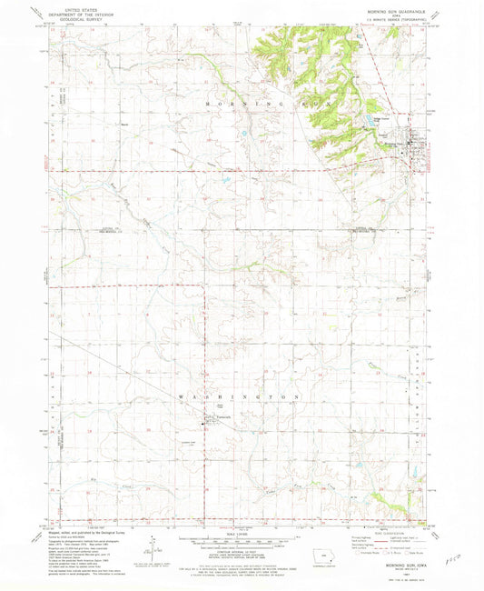 Classic USGS Morning Sun Iowa 7.5'x7.5' Topo Map Image