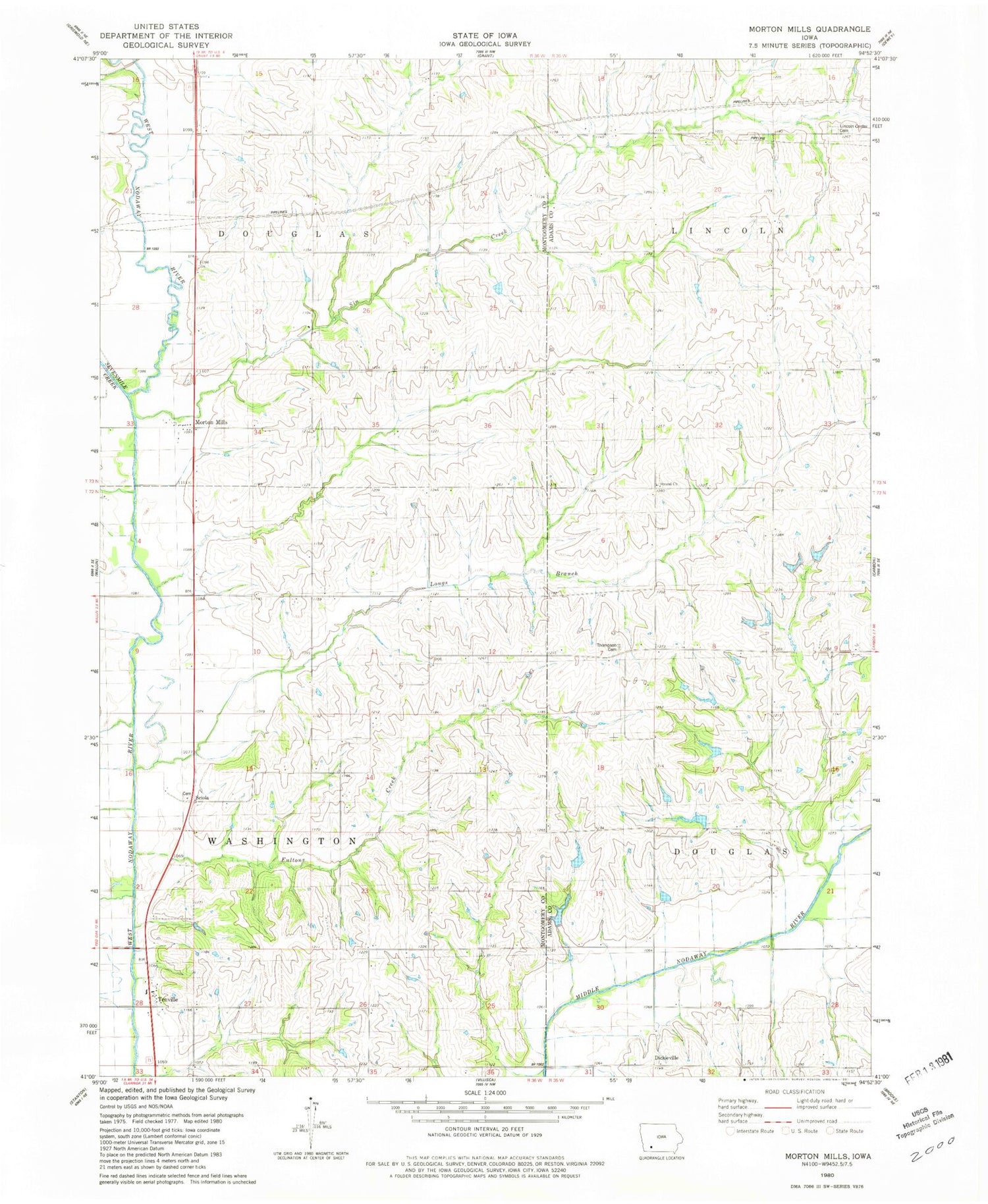 Classic USGS Morton Mills Iowa 7.5'x7.5' Topo Map Image