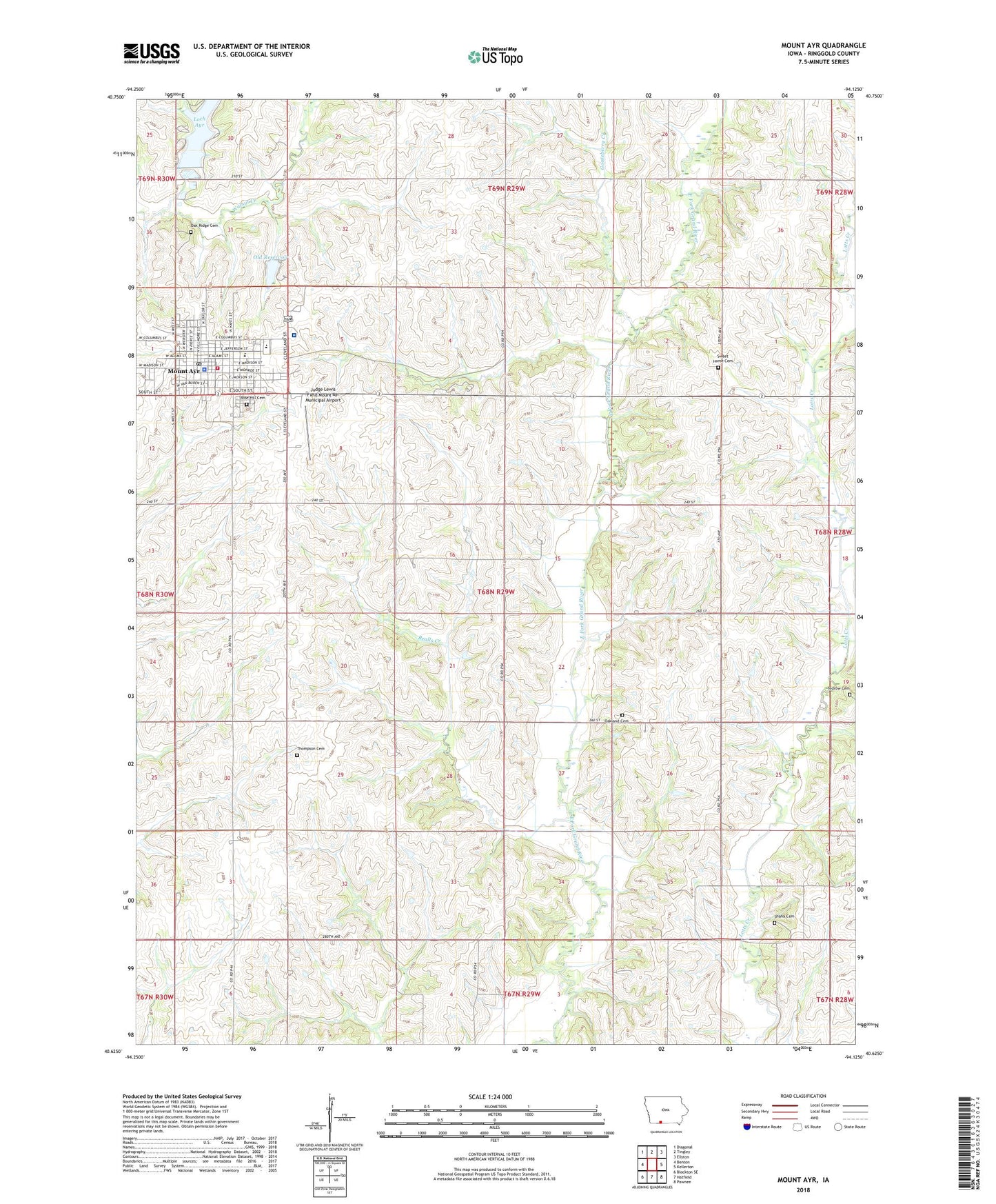 Mount Ayr Iowa US Topo Map Image