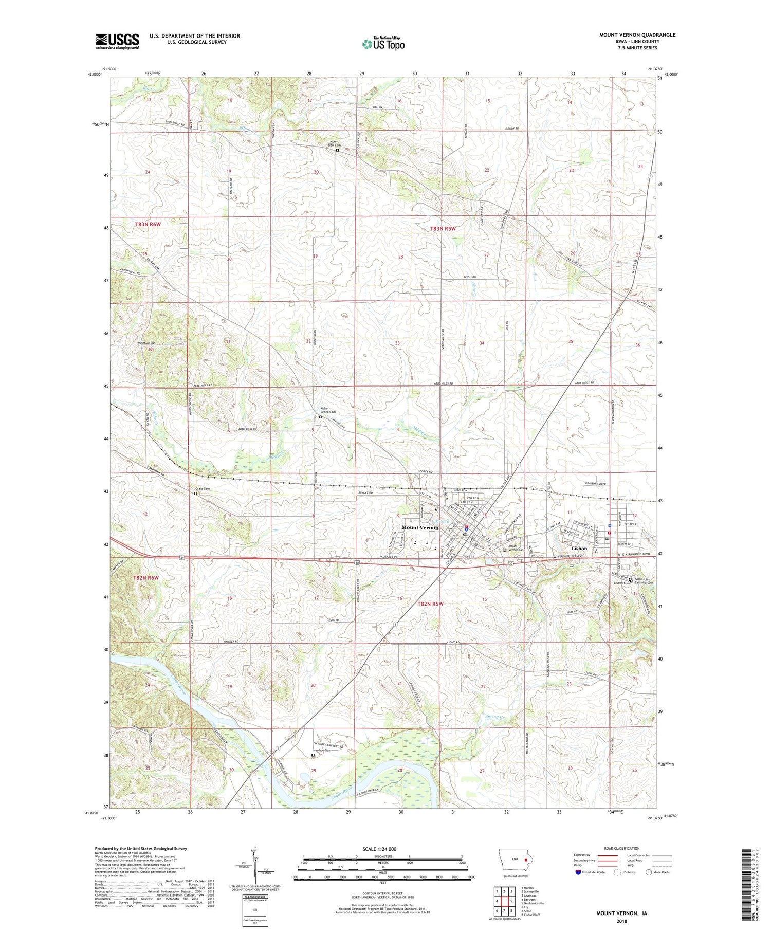 Mount Vernon Iowa US Topo Map Image