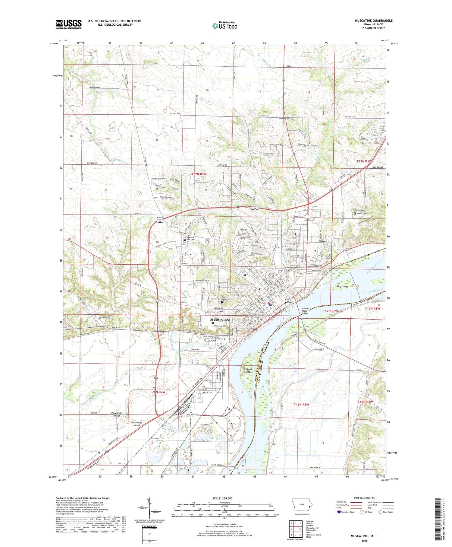 Muscatine Iowa US Topo Map Image