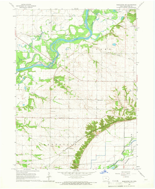 Classic USGS Muscatine NW Iowa 7.5'x7.5' Topo Map Image