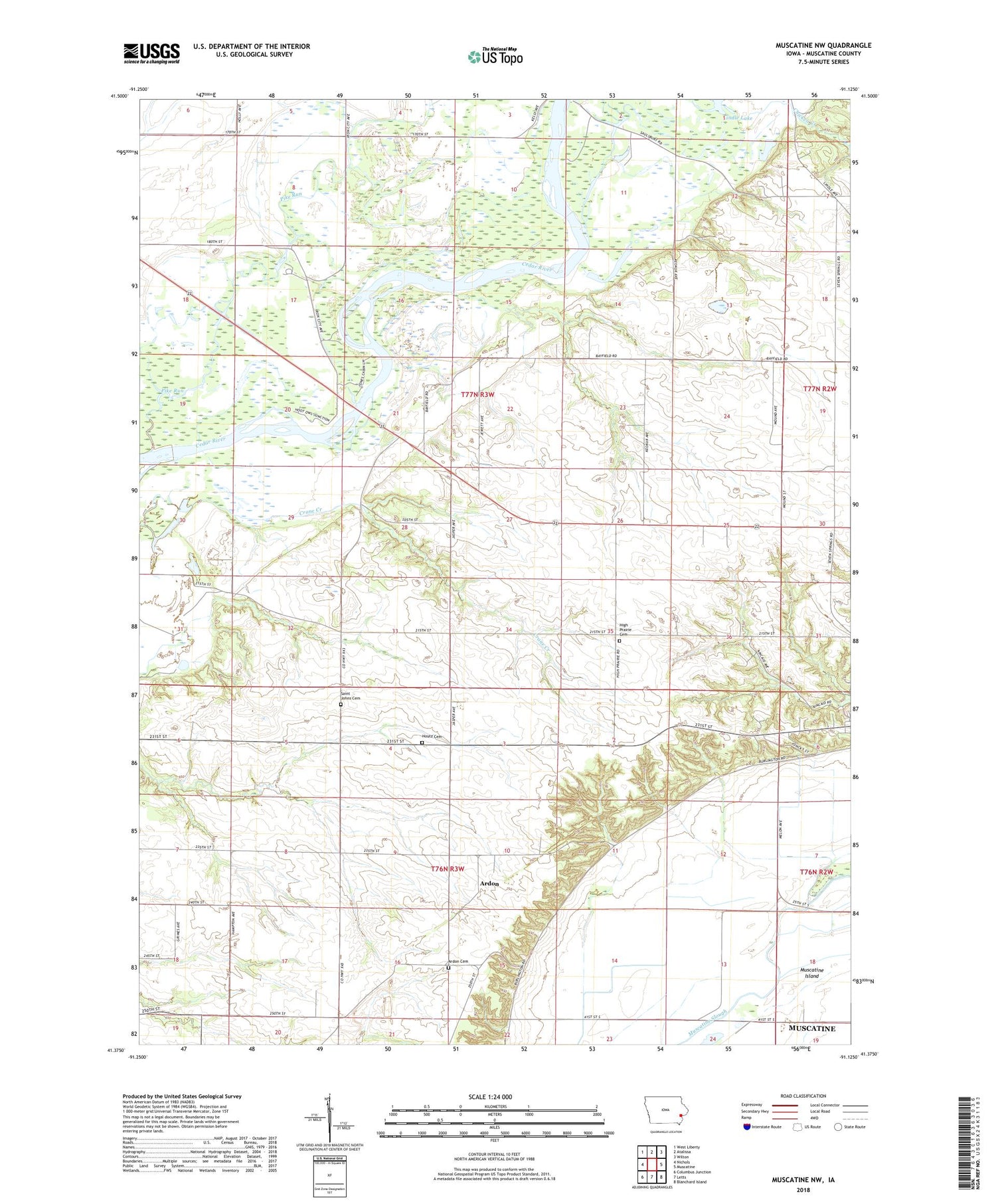Muscatine NW Iowa US Topo Map Image