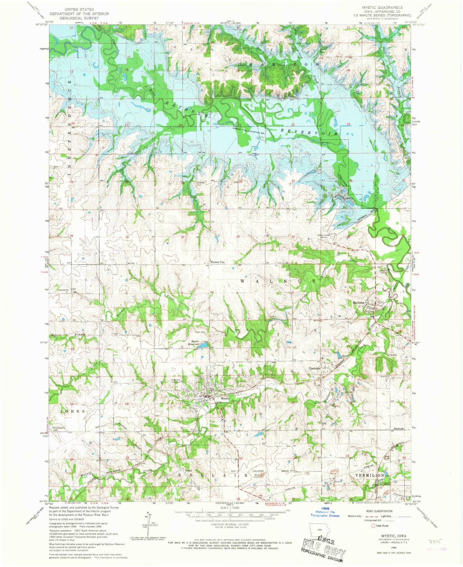 Classic USGS Mystic Iowa 7.5'x7.5' Topo Map Image
