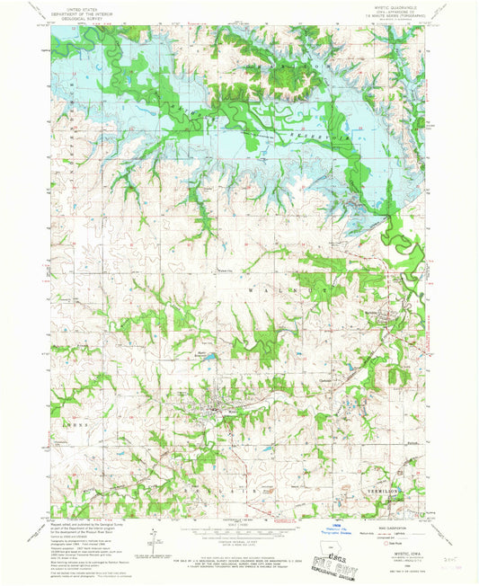 Classic USGS Mystic Iowa 7.5'x7.5' Topo Map Image
