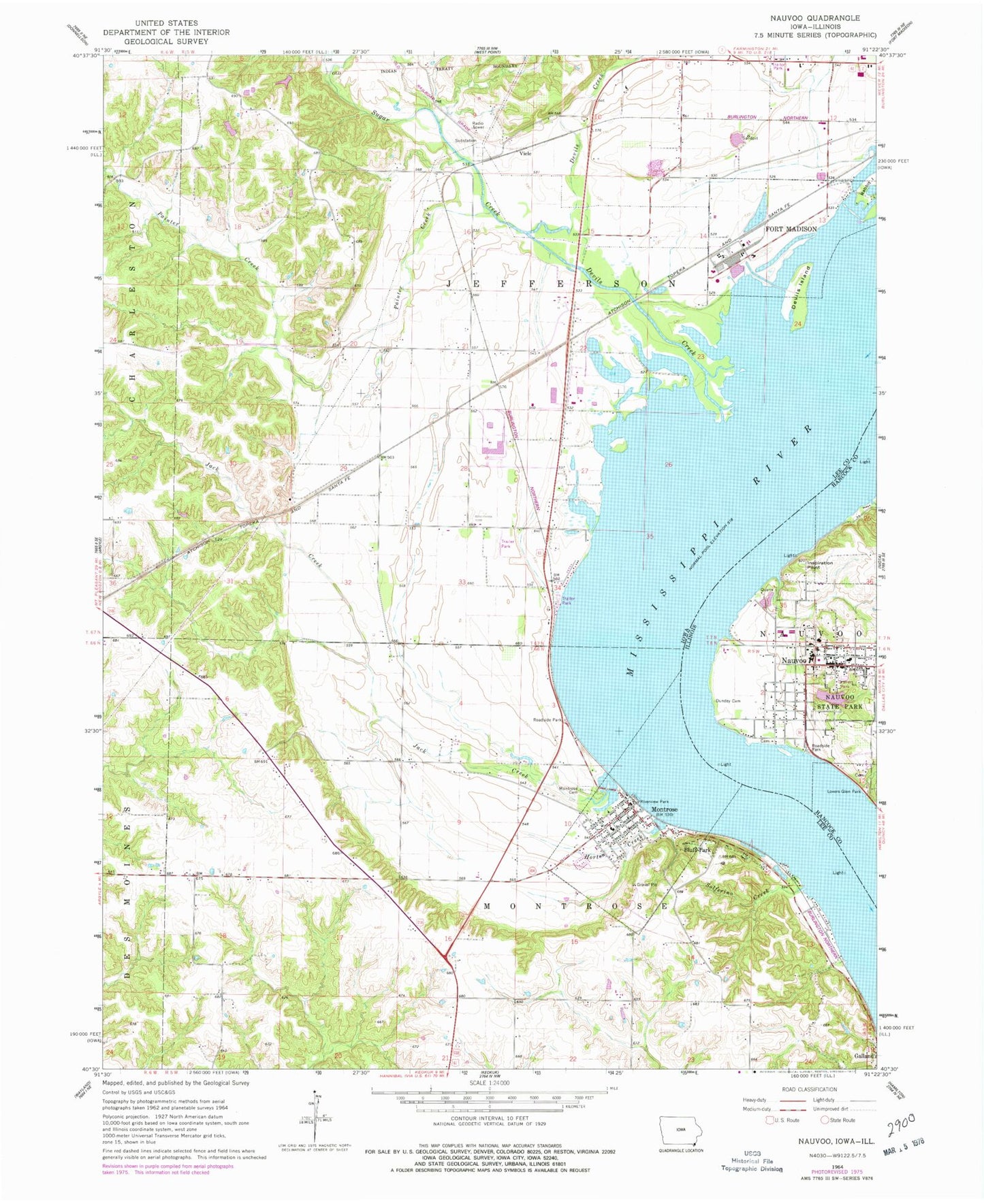 Classic USGS Nauvoo Illinois 7.5'x7.5' Topo Map Image