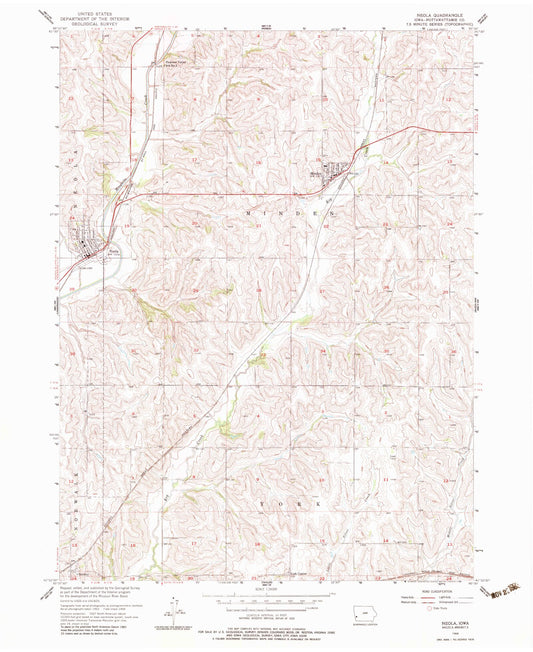 Classic USGS Neola Iowa 7.5'x7.5' Topo Map Image