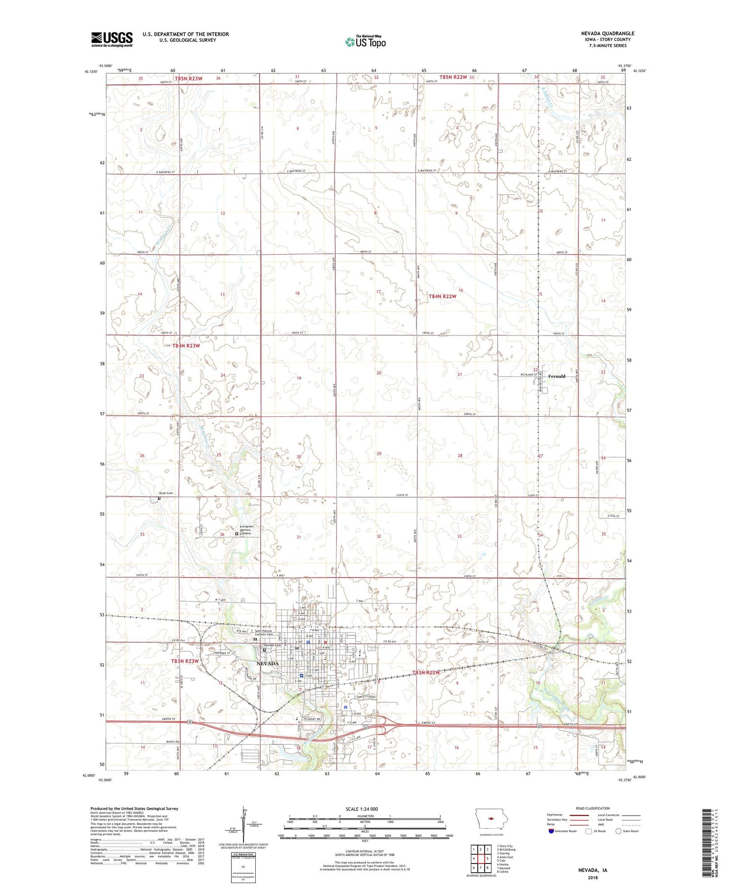 Nevada Iowa US Topo Map Image
