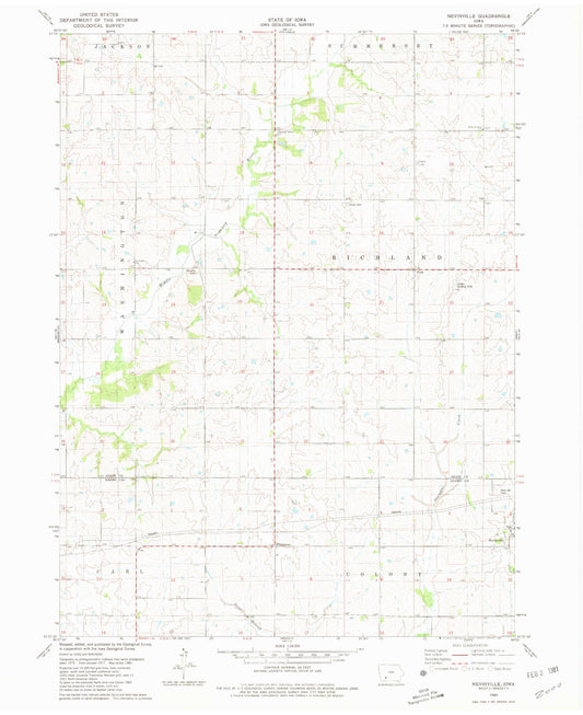 Classic USGS Nevinville Iowa 7.5'x7.5' Topo Map Image