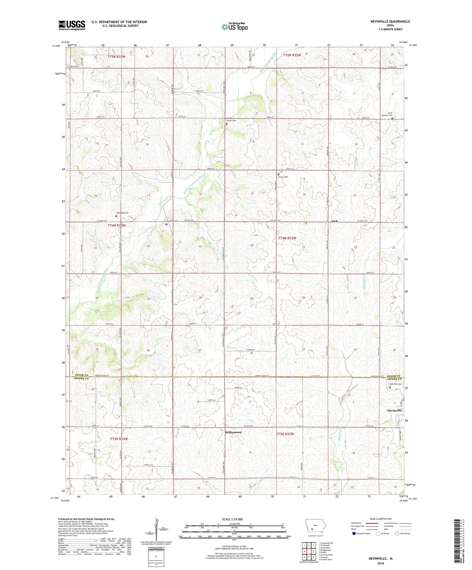 Nevinville Iowa US Topo Map Image