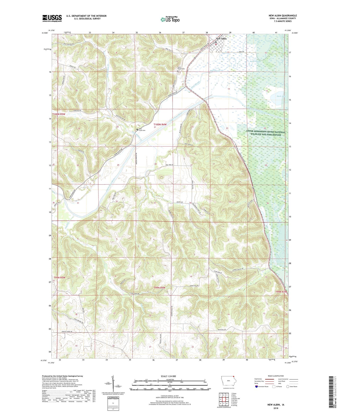 New Albin Iowa US Topo Map Image