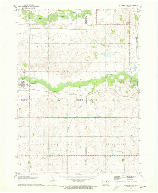 Classic USGS New Hartford Iowa 7.5'x7.5' Topo Map Image