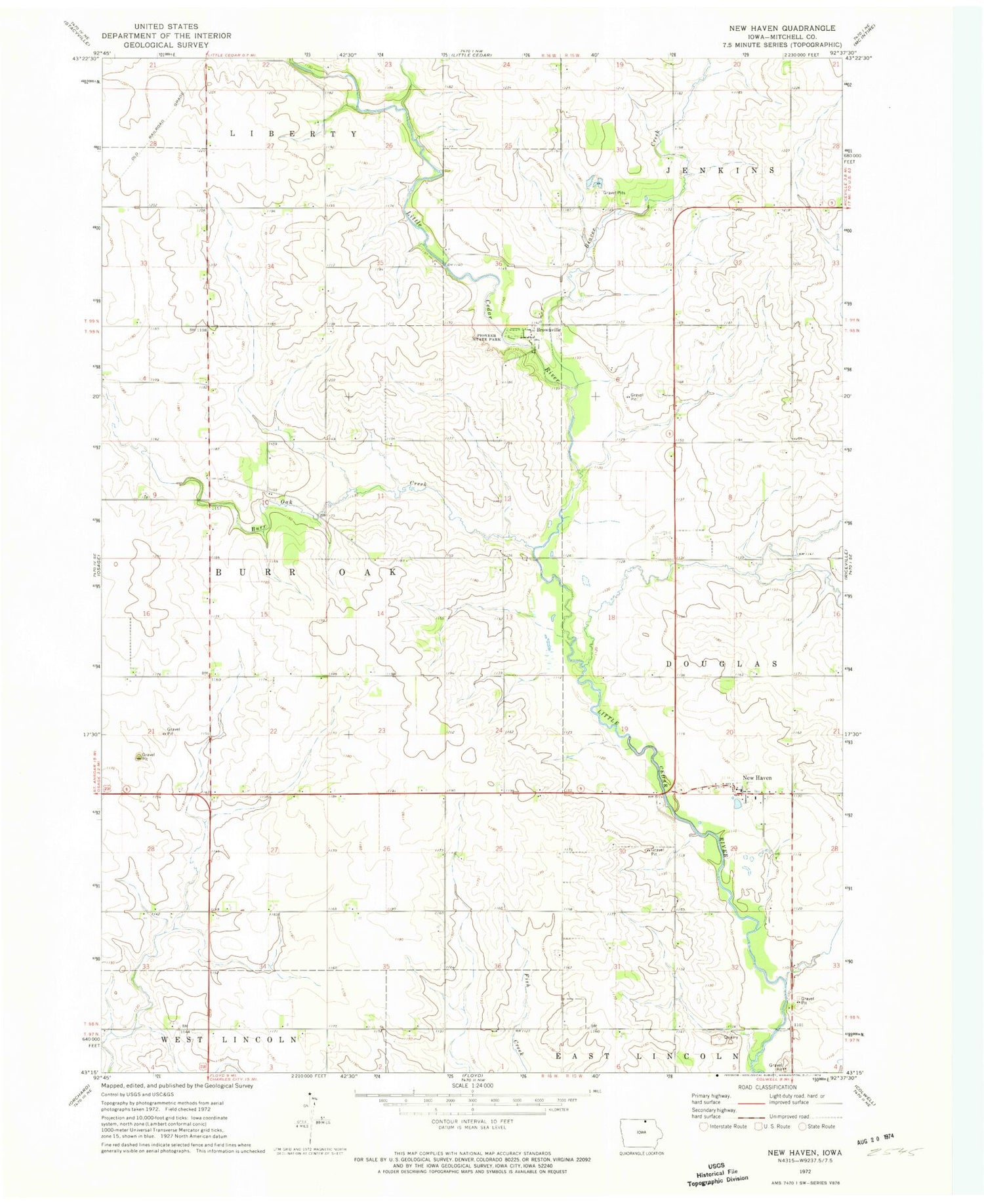 Classic USGS New Haven Iowa 7.5'x7.5' Topo Map Image