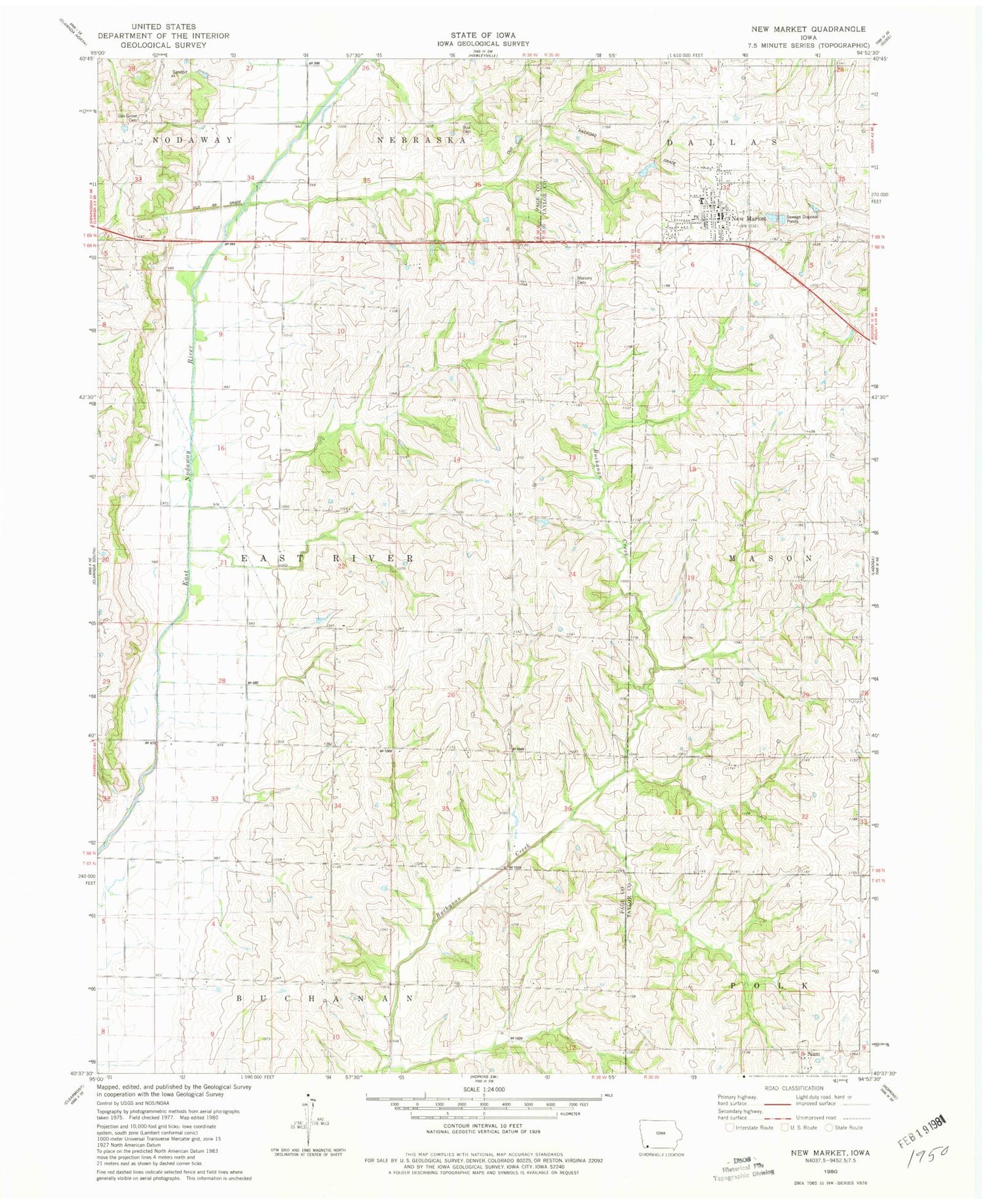 Classic USGS New Market Iowa 7.5'x7.5' Topo Map Image