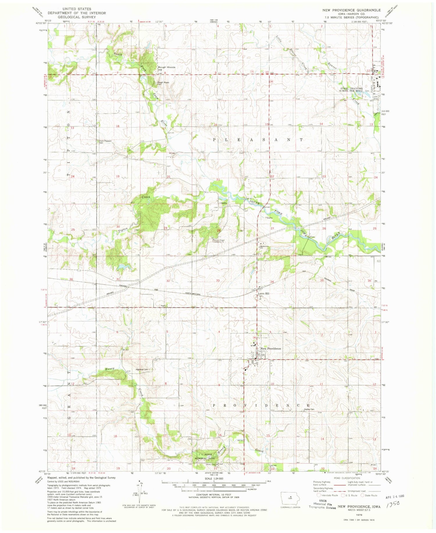 Classic USGS New Providence Iowa 7.5'x7.5' Topo Map Image