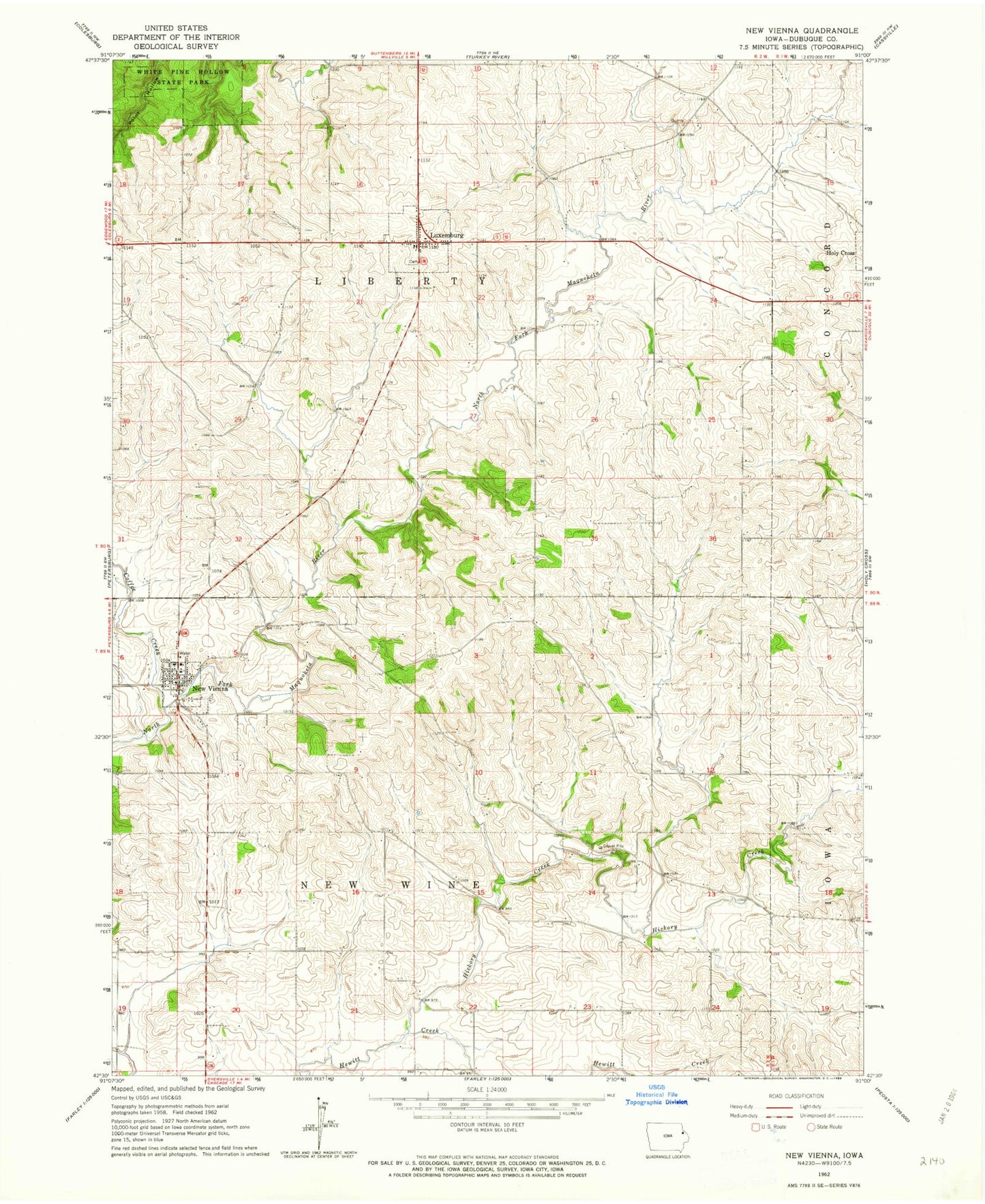 Classic USGS New Vienna Iowa 7.5'x7.5' Topo Map Image