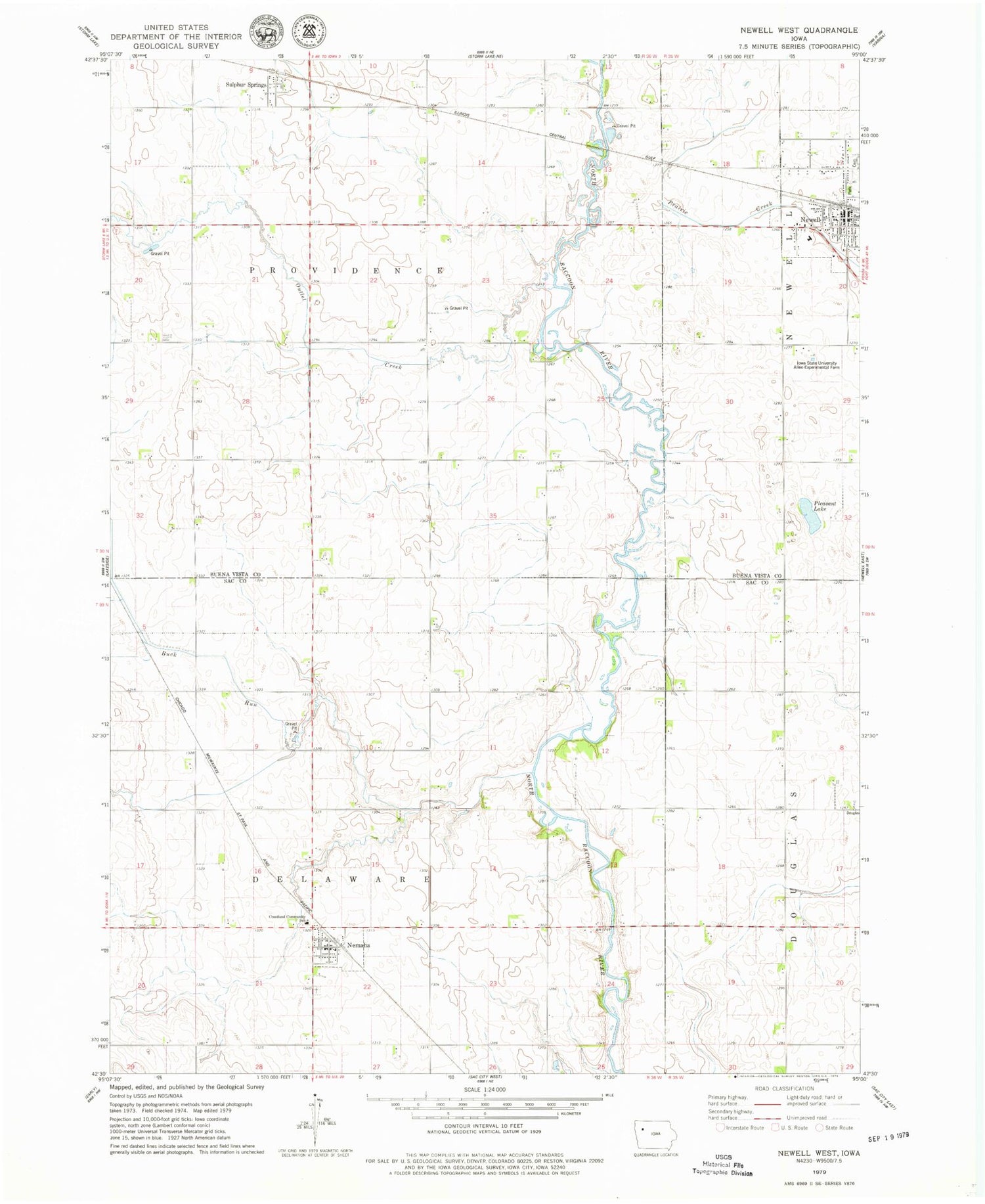 Classic USGS Newell West Iowa 7.5'x7.5' Topo Map Image