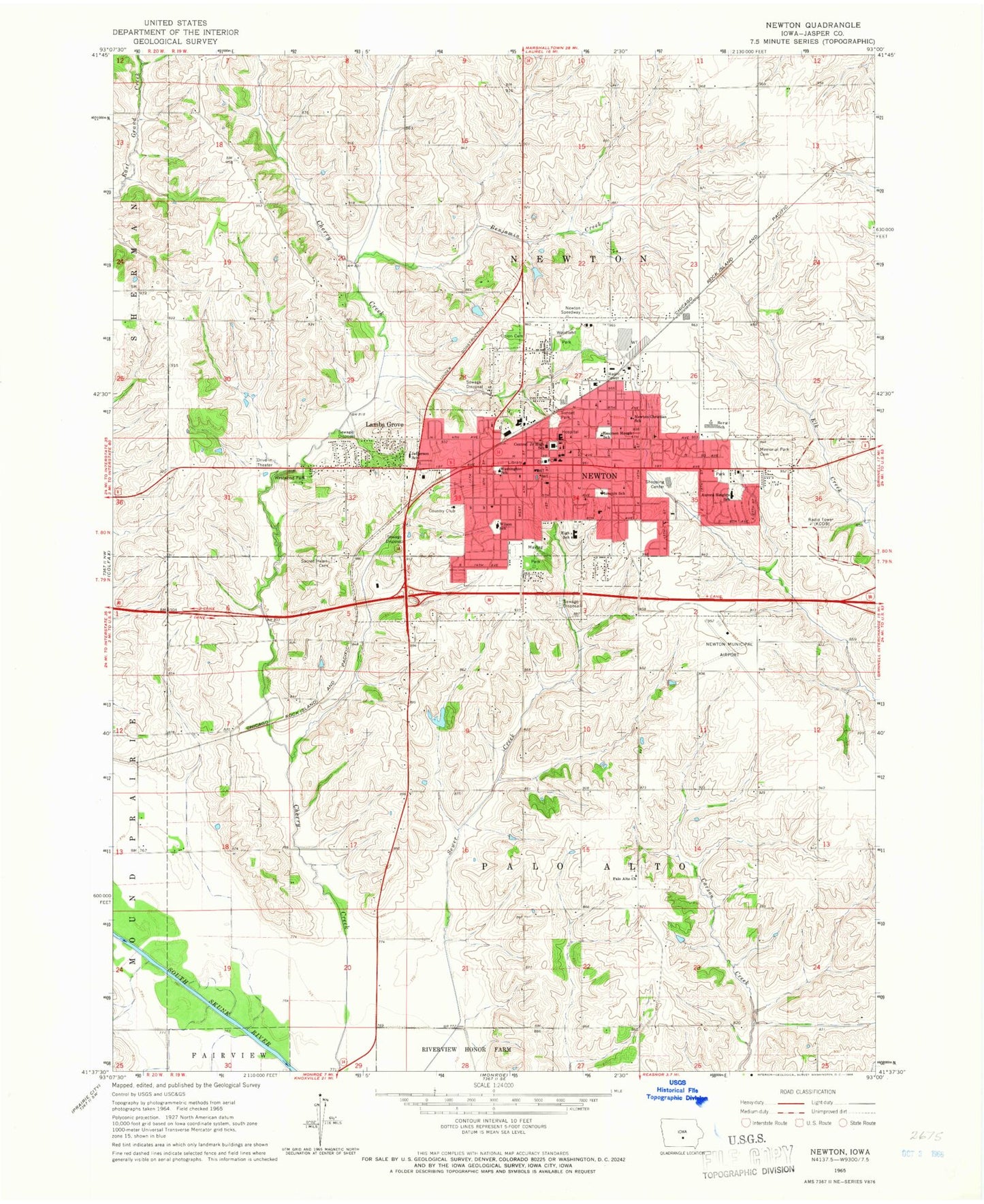 Classic USGS Newton Iowa 7.5'x7.5' Topo Map Image