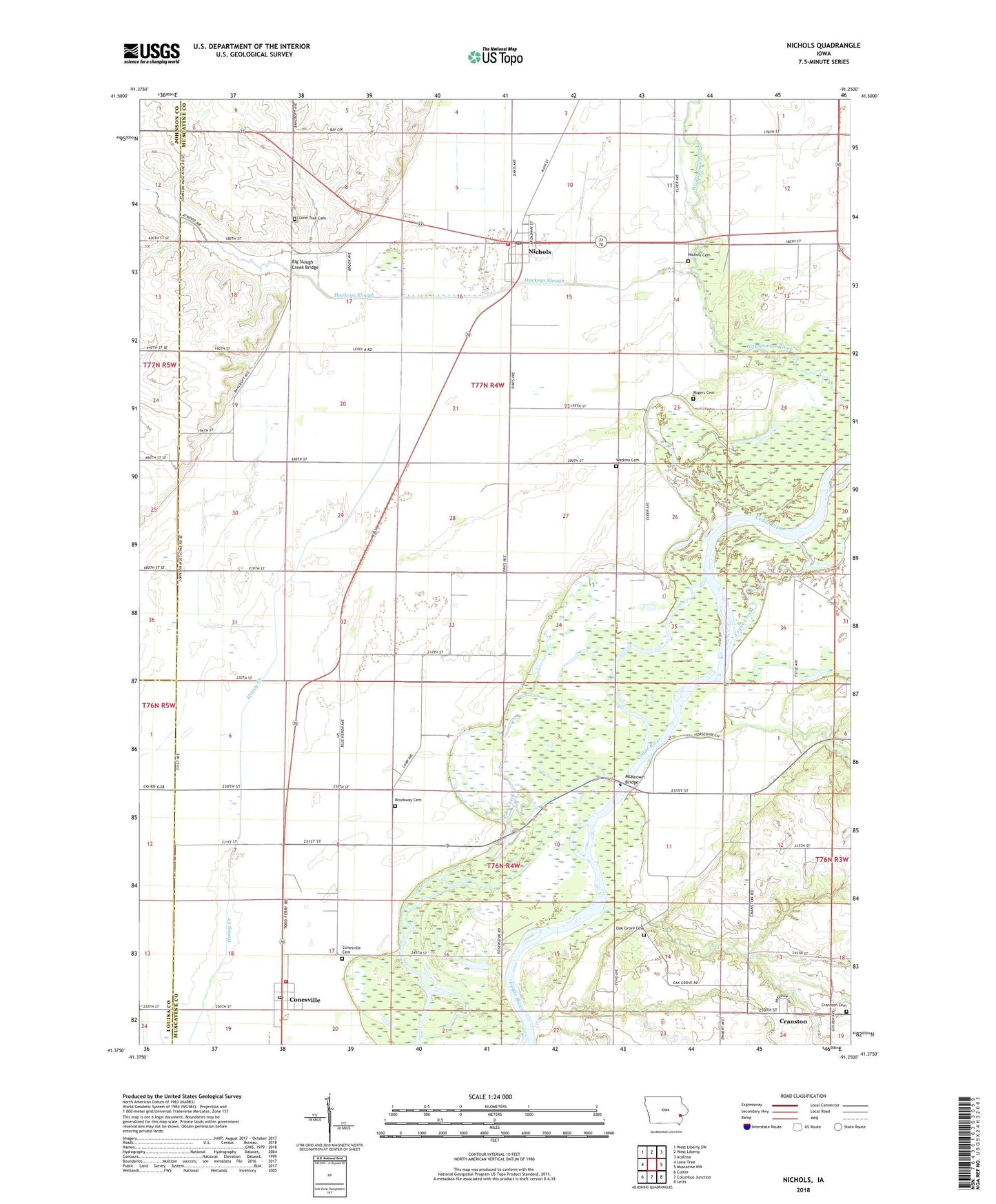 Nichols Iowa US Topo Map Image