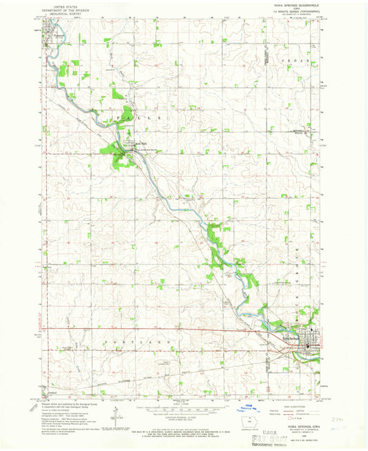 Classic USGS Nora Springs Iowa 7.5'x7.5' Topo Map Image