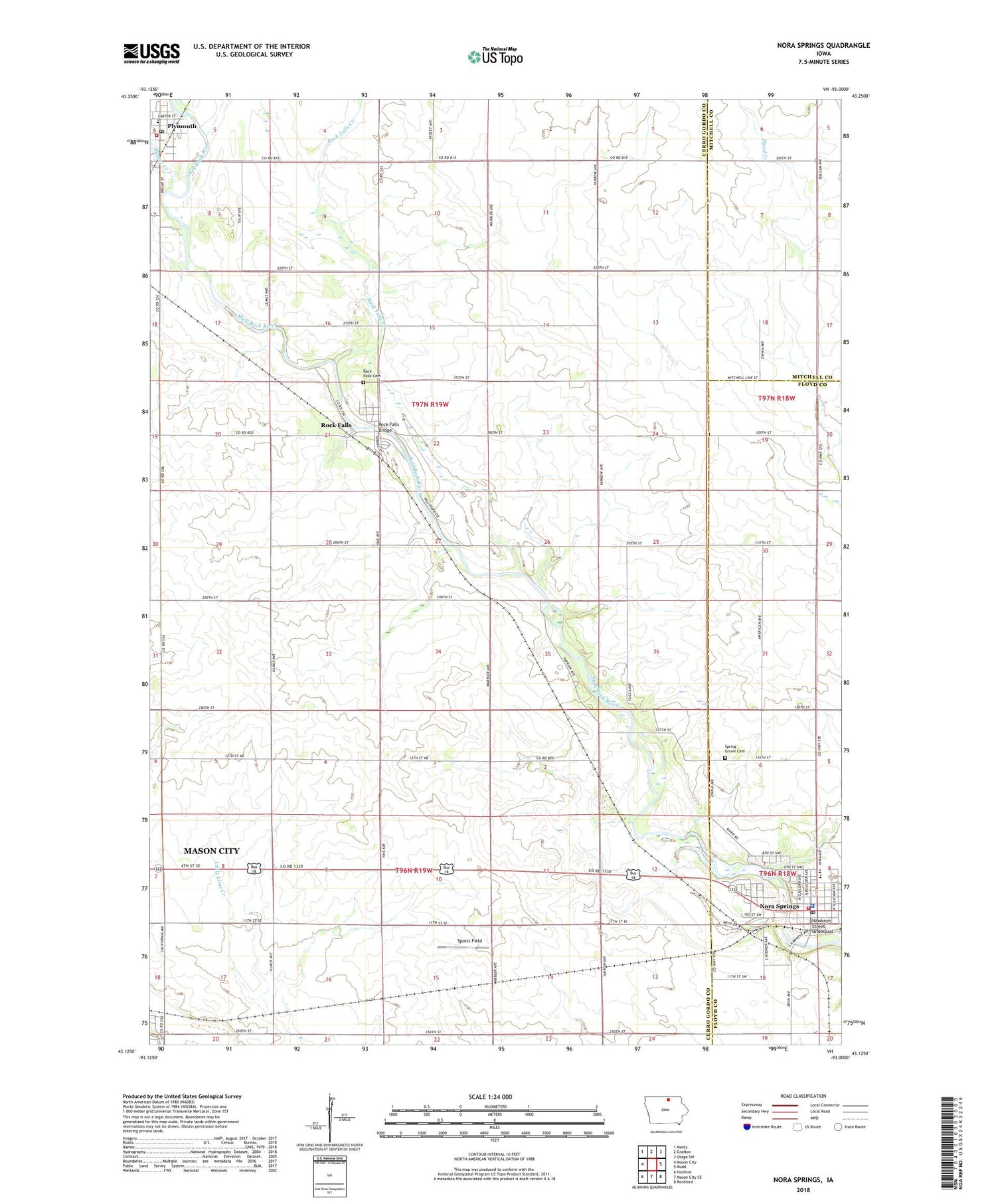 Nora Springs Iowa US Topo Map Image
